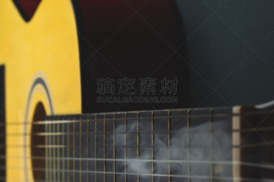 乐器,吉他,乐器弦,声学吉他,颈,特写,烟