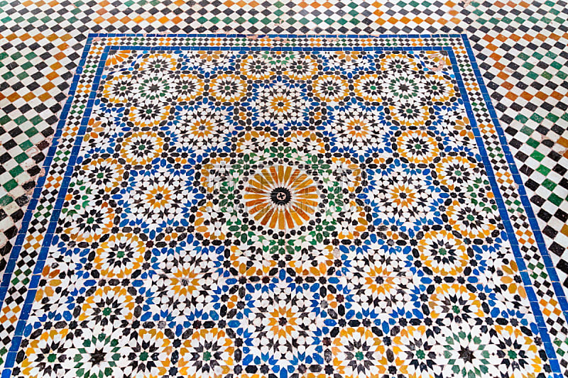 摩洛哥,宫殿,巴伊亚州,传统,华丽的,几何形状,北非,复古风格,装饰物,夏天