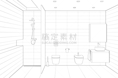 坐浴盆,卫生间,现代,水槽,天花板,草图,镜子,灯,白昼,淋浴