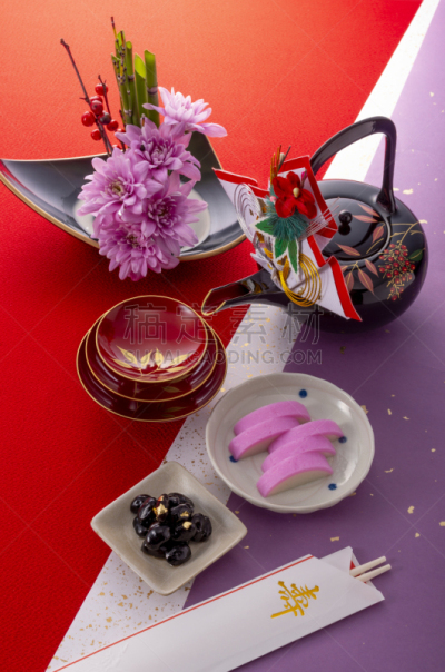 图像,背景,日本,新年,传统,筷子,鱼糕,赤犬,垂直画幅,膳食