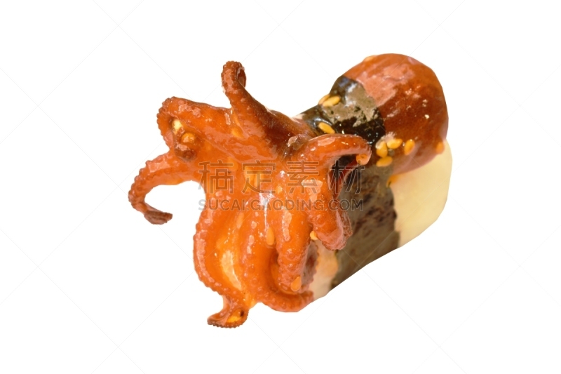 日本食品,章鱼寿司,章鱼,盐渍食品,小的,传统,寿司,背景分离,香料,多样