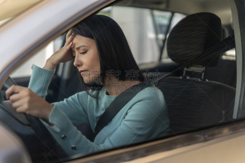 汽车,女人,担心,坐,沉思