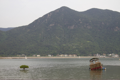 大屿山,大澳,舢板,凹陷的,高跷屋,船,著名景点,自然美,背景,天空