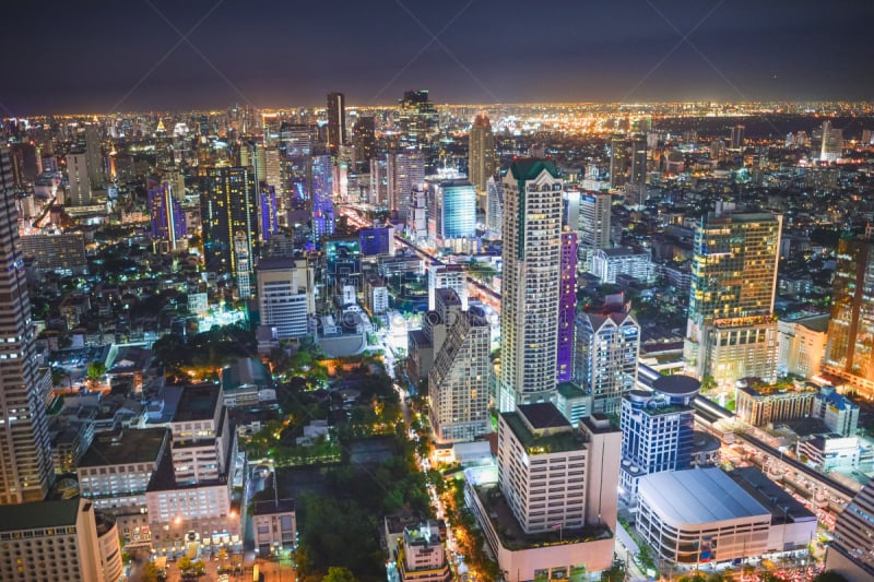 曼谷,市区,泰国,Silom,天空,航拍视角,火车站,居住区