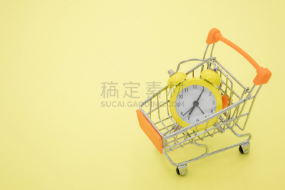 黄色,钟,手推车,黄色背景,一个物体,背景分离,倒计时,泰国,复古风格,小的
