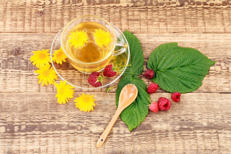 Corn Marigold,杯,清新,覆盆子,玻璃,绿茶,饮料,茶,热,花