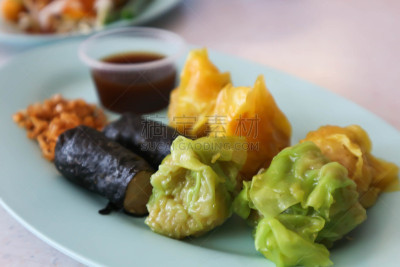 猪肉,海草,小吃,炸制食物,泰国食品,中式小笼包,泰国,东方食品,图像,蒸菜