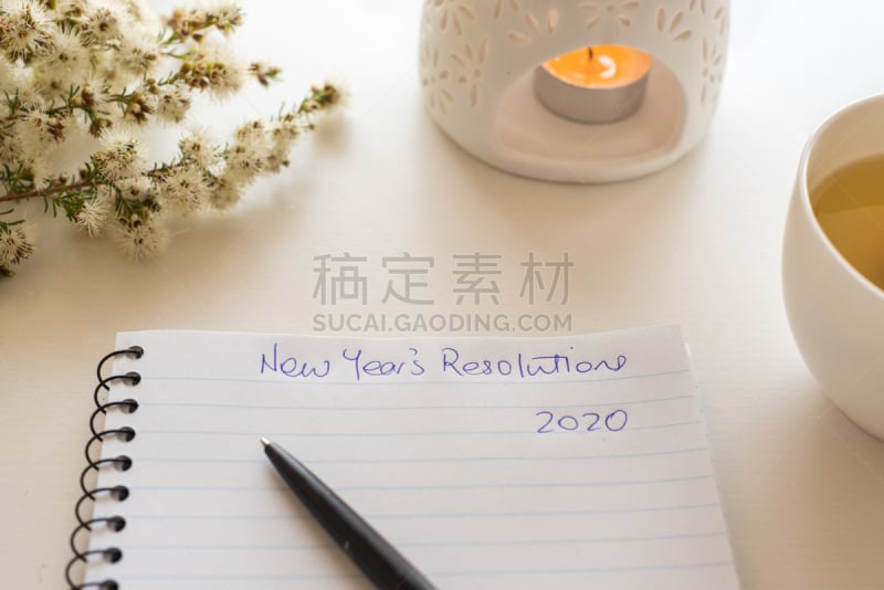 2020,新年前夕,笔记本,茶,格记录纸,杯,茶蜡,澳大利亚,香熏炉,写字器具