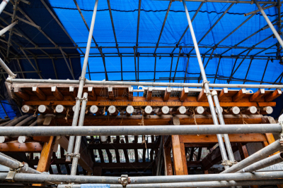 Renovation of a traditional House in Bukchon Hanok Village, everything except the timber is remouved and will be rebuilt to actual standard. Seoul, South Korea, 37°34'55.999" N 126°59'3.799" E