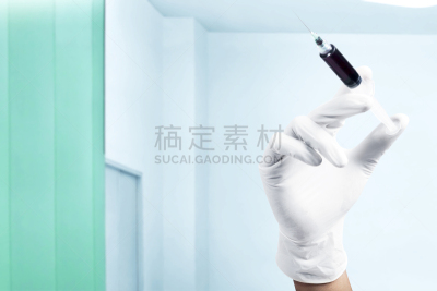 拿着,男人,注射器,手套