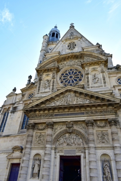Saint Etienne of Mount Church Facade. Paris, France.