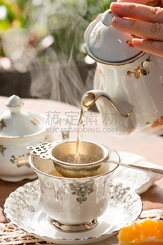 茶杯,古董,红茶,英格兰,滤茶器,银,茶几,热,白昼,倒