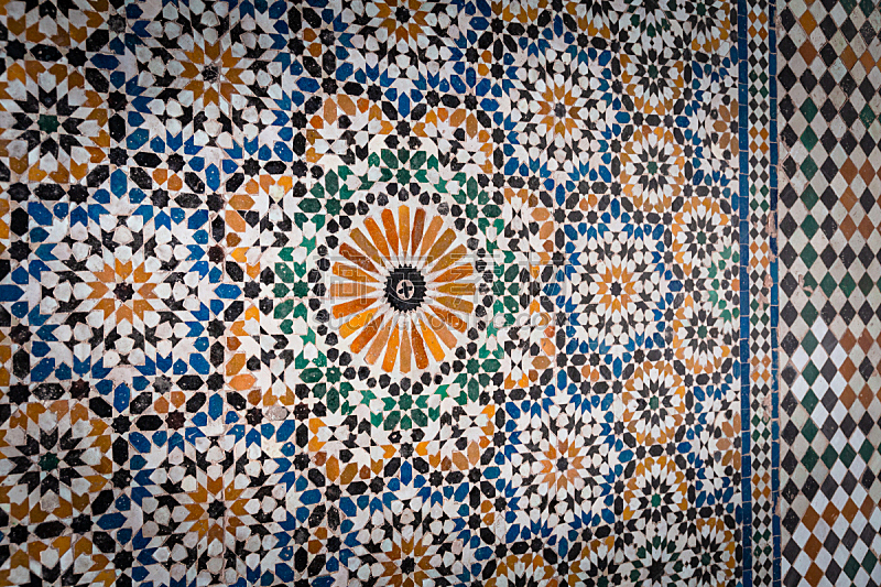摩洛哥,宫殿,巴伊亚州,传统,华丽的,几何形状,北非,复古风格,装饰物,夏天