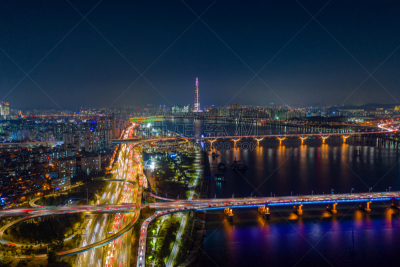 韩国,市区,汉江,横越,桥,城市,城市天际线,首尔,航拍视角,星迹