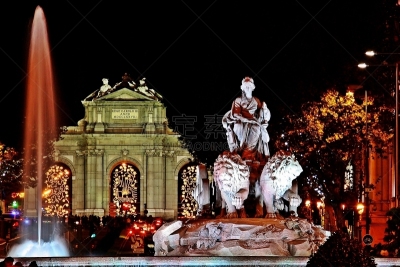大门,西贝莱斯广场,喷泉,国际著名景点,城市生活,凯旋门,照明设备,交通,黄昏,狮子