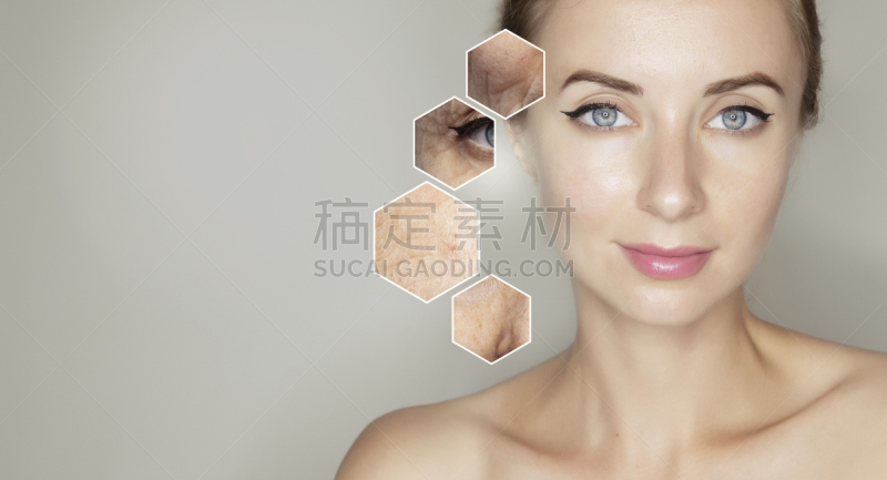 皱纹,人的脸部,皮肤,六边形,女人,老年人,迅速变焦效果,药,纳米技术,比较