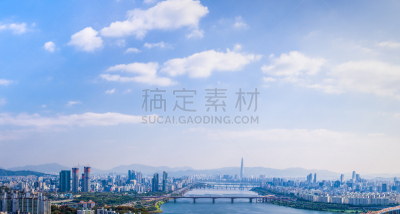 韩国,城市天际线,首尔,全景,摩天大楼,云,白色,巨大的,在上面,天空