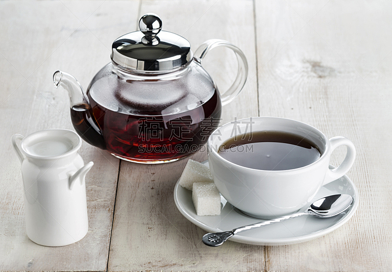 热,红茶,奶壶,茶杯,木制,桌子,玻璃杯,壶,饮料,茶