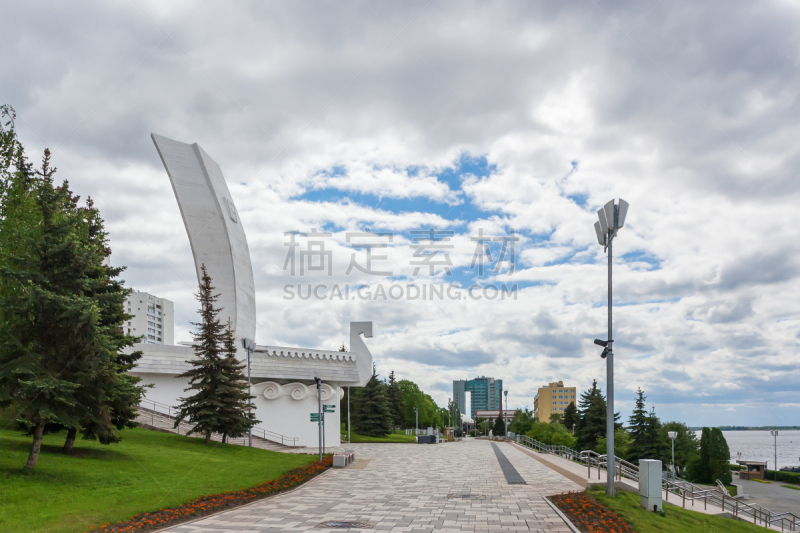 纪念碑,河堤,車,萨马腊,伏尔加河,船,传统,帆,著名景点,河流