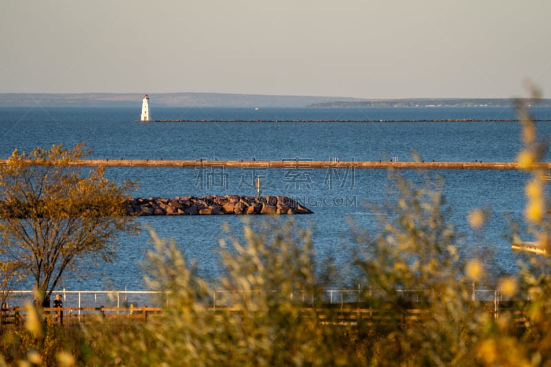 威斯康星,破浪堤,苏必利尔湖,风景,阿什兰,灯塔楼,秋天,曙暮光,图像,海洋