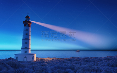 夜晚,灯塔楼,绘画插图,聚光照明,三维图形,阳光光束