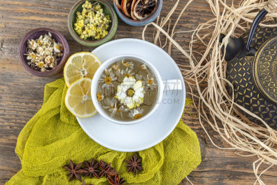 茶杯,茶格玛,茶壶,柠檬,甘菊,古董,桌子,运曲小管,木制
