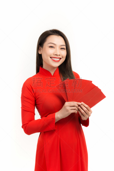女人,幸福,红色,月亮,拿着,信封,新年前夕,青年人,家庭