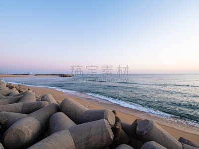 石头,城市,沙子,海滩,束草市,块状,曙暮光,海浪,韩国,海岸线