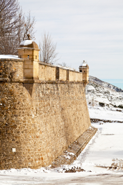 Fortified walls of the village of Mont-Louis in the department of Pyrénées-Orientales, in the region of Occitanie. The village was originally a fort created by Vauban in 1679.