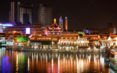 苏州,江苏省,水,水平画幅,夜晚,无人,古老的,户外,灯,湖