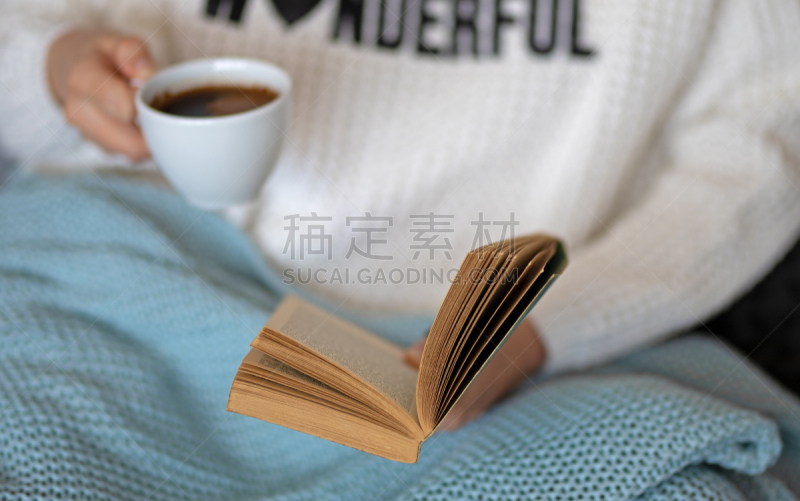 书,女人,咖啡,家庭生活,概念,饮料,可爱的,毛衣,寒冷,热