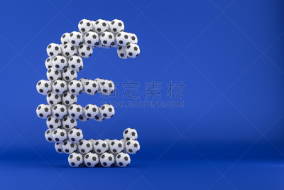 商务,运动,欧元符号,足球,足球运动,留白,蓝色背景,创造力,巨大的,三维图形