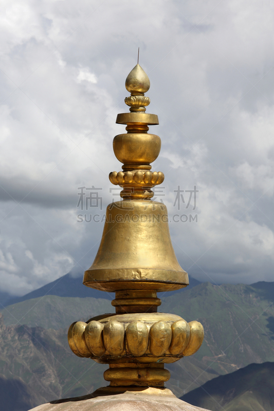 黄金,铃,哲蚌寺,修道院,天空,无人,蓝色,垂直画幅,佛塔,著名景点