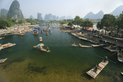 桂林,竹子,阳朔,喀斯特,水,天空,美,水平画幅,美人,人群