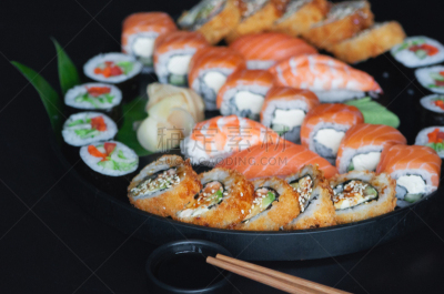 寿司,清新,多样,黑色背景,成分,日本食品,在上面,简单,热,米