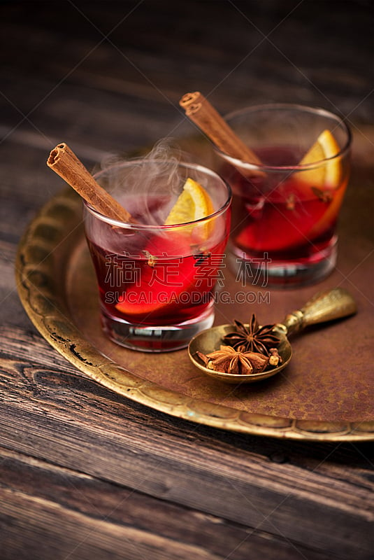 香料,玻璃杯,木制,冬天,桌子,热甜红酒,热饮,饮料,传统,含酒精饮料