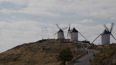 风轮机,山脊,风车镇,曙暮光,圆柱体,云,户外,木制,白色,欧洲