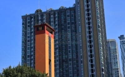 火警瞭望台,摩天大楼,安全,消防队,泰国,橙色,远距离,背景,户外,天空