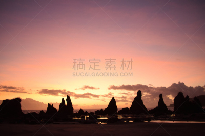 夏天,哈希库伊瓦,太阳,岩石,早晨,云,橙色,天空,建筑,晴朗