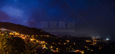 夜晚,全景,风景,九份,水,美,水平画幅,山,无人,海港