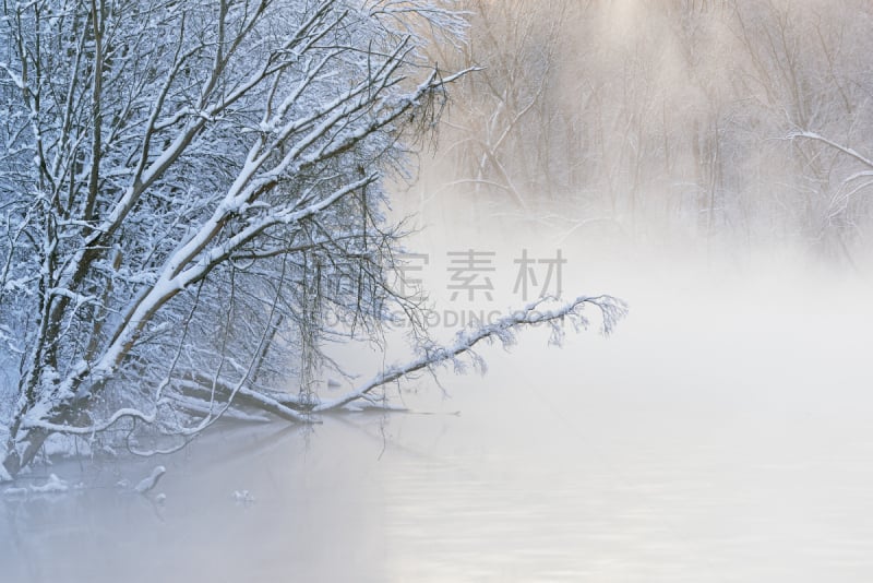 雾,河流,喀拉马如市,冬天,海岸线