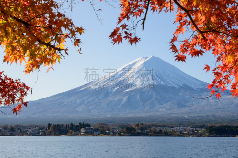 日本,雪,著名景点,湖,富士山,背景,天空,富士河口湖,火山,自然