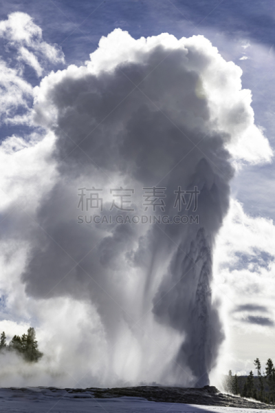 蒸汽,上喷泉盆地,冬天,黄石公园,老忠实喷泉