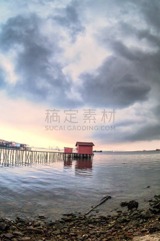 暴风雨,白昼,米色,槟榔屿州,栈桥码头,乔治敦,风景,暗色,热带气候,黄昏