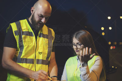 路,女孩,危险,不幸,汽车,交通,超速罚单,路边,户外,仅女人