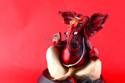 偶像,印度神像,象鼻神葛尼沙,红色背景,传统,贺卡,象,万寿菊,甘尼许节,动物头