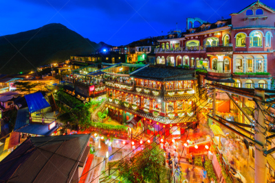 夜晚,九份,茶馆,水平画幅,山,曙暮光,户外,云景,都市风景,黎明