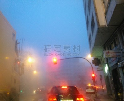 交通,红色,雾,天气,停止标志,十字路口,照明设备,加利西亚,前灯,尾灯