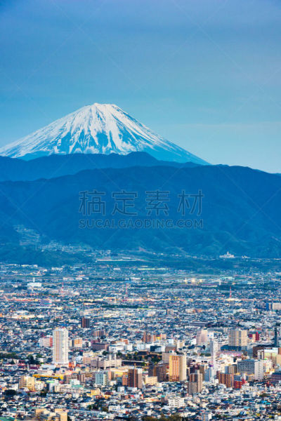 富士山,日本,城市天际线,视角,曙暮光,贾府的小镇,黄昏,雪,著名景点,春天