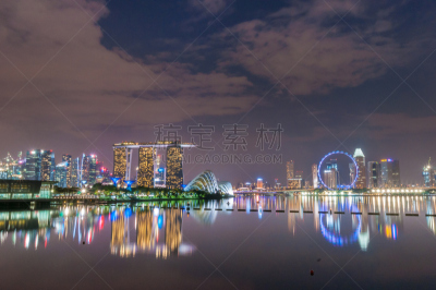 新加坡,夜晚,著名景点,滨海湾 ,滨海湾公园,水,天空,水平画幅,无人,户外